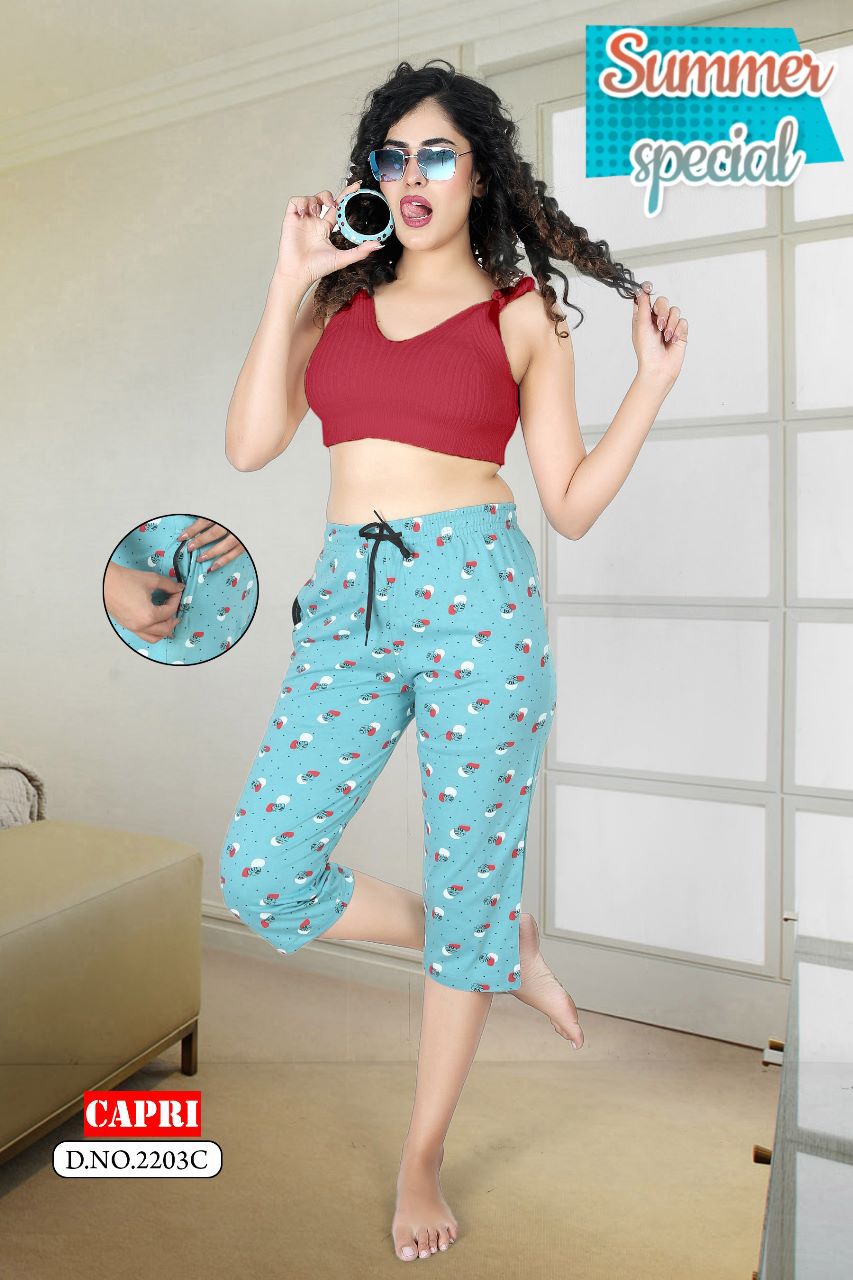 Summer Special Capri 2203 Night Wear Wholesale Pant Catalog
